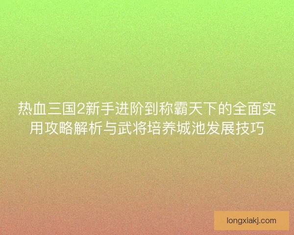 热血三国2新手进阶到称霸天下的全面实用攻略解析与武将培养城池发展技巧
